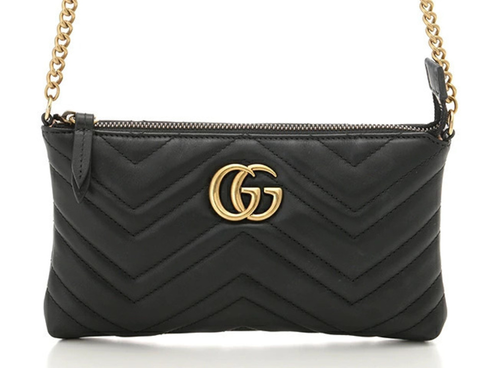 Gucci Shoulder Bag Chain Wallet GG Marmont Calf Black